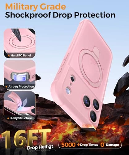 MOCCA Design for iPhone 17 Pro Max Case, Compatible with Magsafe [Premium Invisible Magnetic Ring Stand] [Military Drop Protection] Full Camera Guard Translucent Matte Slim Phone Cover 6.9",Pink - Thumbnail 5