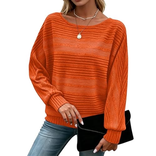 Anyshe Women's Batwing Long Sleeve Lightweight Pullover Sweaters, Crewneck Business Casual Tops for Office Work Daily Wear, Terracotta, XX-Large - Image 1