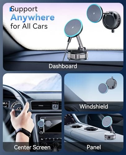 ILOUYU iPhone Car Mount Charger [15W Fast Wireless Charging, 120+ LB Strongest Suction & 2800gf Strongest Magnetic] 360° Adjustable Car Phone Holders for Your car, for iPhone 17 16 15 14 13 12 Series - Thumbnail 3