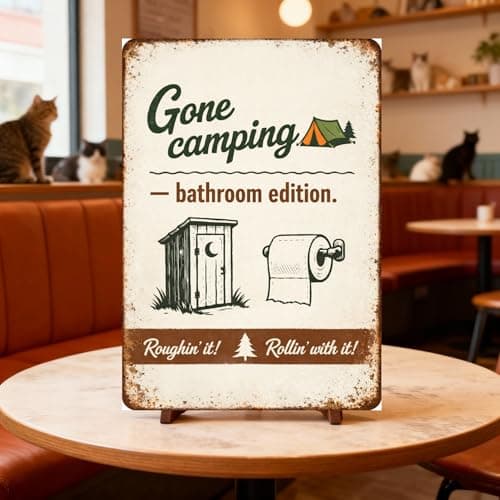 Gone Camping Bathroom Edition Metal Tin Sign Funny Toilet Wall Decor Rustic Outdoor Humor Plaque Vintage Camp Style Artwork Restroom Cabin Lodge Home Bar Gift 8x12 Inch - Thumbnail 3