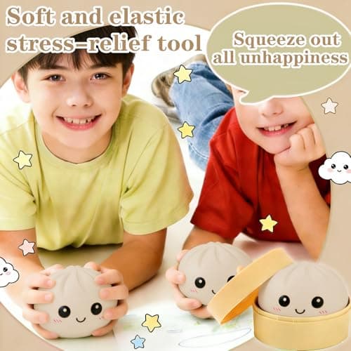 Dumpling Squishy Stress Ball, JHSRVER Mystery Dumpling Squishies, Dumplings Stretchy Desk Toy, Handmade Squeeze Toys, Bun Dough Sensory Fidget Toy with a Steame (Beige) - Thumbnail 5