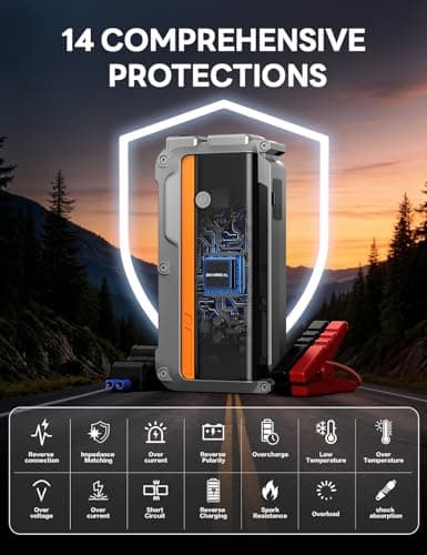 Sharmeal Jump Starter, 6000A Battery Jumper Starter Portable (All Gas/10.0L Diesel), 12V Jump Box Car Battery Jump Starter with Smart Jumper Cables, LED Light - Thumbnail 6