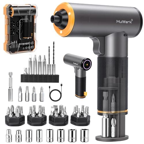 MulWark Electric Screwdriver Set, 4V Cordless Screwdriver with 46 Precision Driver Bit Set, 2000mAh Electric & Manual Powered Screwdriver with Touchscreen for Home Improvement, DIY Projects