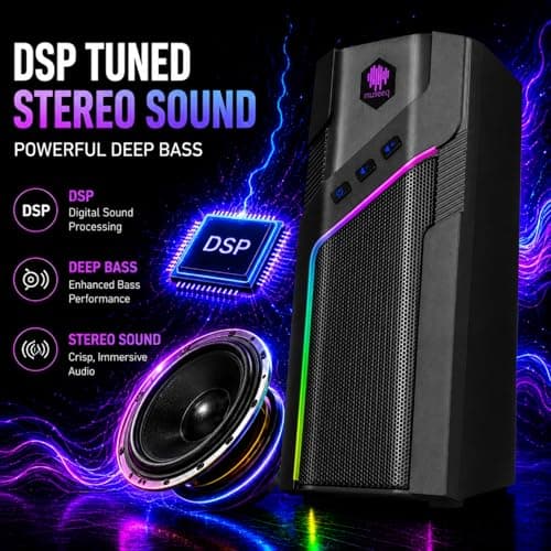 museeq W-206RE RGB Desktop Speakers for Gaming PC, Bluetooth & USB Computer Speakers for Monitor and Laptop, Touch Control Stereo Speakers with 21 LED Light Modes - Thumbnail 3