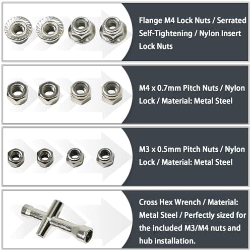 Fraizoe RC Aluminum 12mm Hex Wheel Hub 4Pcs w/Axle Pin M4 Flange Lock Nut Standard M3 M4 Nut 7mm Thickness Wheel Drive Adapter for 1/10 Traxxas HSP Redcat Rc4wd Tamiya Axial SCX10 WLtoy RC Car(25Pcs) - Thumbnail 5