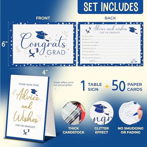 STOFINITY Graduation Advice Cards 2026-50 Pcs Well Wishes And Advice For The Graduate, Blue And Gold Graduation Decorations 2026, High School Grad Party Favors Supplies, College Grad Game Activities - Thumbnail 2