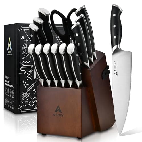 Arrtcy Knife Set with Block, Kitchen Knife Set 15-Piece with Sharpener - High Carbon Stainless Steel Dishwasher Safe Knives with Ergonomic Handles for Chef & Home - Image 1