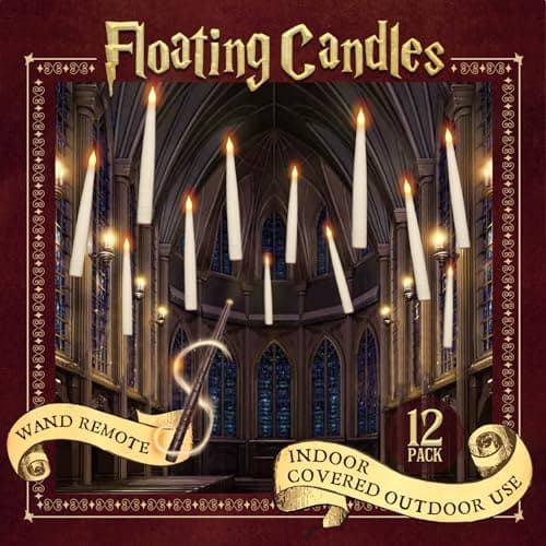 Halloween Decorations - Floating Candles with Wand - 12 Pcs Magic Flickering Warm Light Flameless Floating LED Candle Christmas Decor - Stocking Stuffers for Indoor Classroom Bedroom Party - Image 1