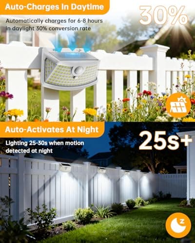 Aootek New Solar Motion Sensor Lights 120 LEDs with Lights Reflector,270° Wide Angle, IP65 Waterproof, Step Lights for Front Door, Yard, Garage, Deck (White, Daylight White, 6-Pack) - Thumbnail 5