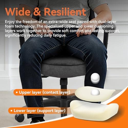 WITTLONG Big and Tall Office Chair 500lbs Heavy Duty Ergonomic Mesh Desk Chair with 23.6" Extra Wide Seat, 29.5" High Back, Adjustable Lumbar Support & Flip-Up Arms for Large Body Types (Dark Gray) - Thumbnail 6