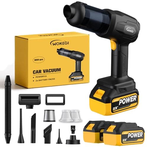 WOKEGI Handheld Car Vacuum Cordless, Portable Cars Vacuum Cleaner with 40000Pa High Power & Suction, Powerful 4-in-1 Hand Held Air Duster Fast Cleaning for Car,Home,Office,Pet Hair (Yellow) - Image 1