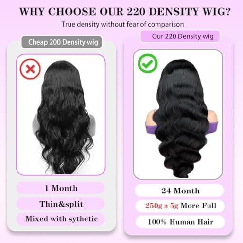 26 Inch Body Wave Human Hair Wig 13x6 HD Lace Front Wig 220 Density Glueless Pre Plucked Natural Hairline Transparent Lace Black Wavy Human Hair Wigs for Women 100% Virgin Hair No Shedding No Tangle - Thumbnail 2
