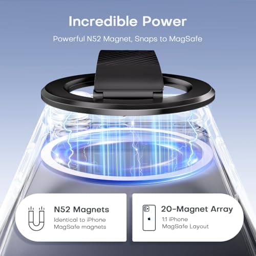 SINCEHOLY for MagSafe Phone Grip, Magnetic Phone Grip with Silicone Finger Strap & Dual-axis Adjustable Kickstand, Magnetic Phone Stand Ring Holder for Mag Safe iPhone 17/16/15/14/13/12 Series, Black - Thumbnail 3