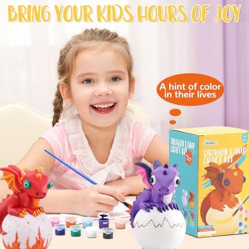 JMMICO Paint Your Own Dragon Lamp Craft Kit, Dragons Crafts DIY Night Light, Dragon Gifts for Girls Boys, Arts and Crafts for Kids Ages 8-12, Dragons Party Activities, Painting Kit for Kids 6+ - Thumbnail 6