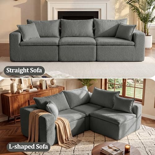 105" Modular Sectional Sofa, Cloud Boneless Couch with Layered Cushion, 3 Seaters Flexible Module Sofa Convertible L Shaped Couches Combination for Living Room and Office(Gray, 105" 3 Seaters) - Thumbnail 3