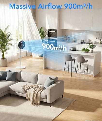 COWSAR Standing Fan for Bedroom, 80° Oscillation Fan with Remote, 30dB Quiet Floor Fan, Pedestal Air Circulator Fan for Room, 3 Speeds, 6H Timer, 2 Heights, 90° Vertical, Aroma Box, White - Thumbnail 3