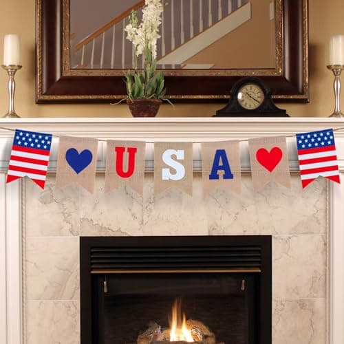 Oeyliz 4th of July Banner Patriotic Banner Red White and Blue Decorations Memorial Day Banners Pre-Assembled Independence Day Banner Patriotic Garland American Home Decorations Party Supplies - Image 1