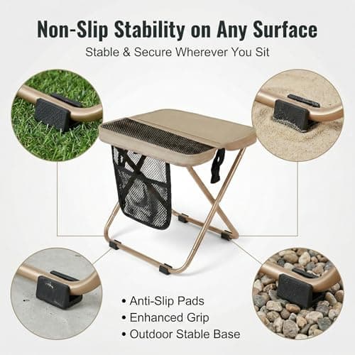 Acaine Foldable Sling Bag Stool with Storage Pocket, Heavy Duty Seat Supports 280 lbs, Non-Slip Feet, Easy Setup Ultralight Chair for Hiking, Fishing, Camping & Festivals (Black) - Thumbnail 5