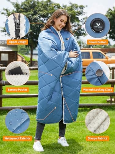 Heated Blanket Battery Operated,12V Heated Shawl Throw Blanket,Cordless heating pad with 15000 battery,Wearable Heated Blanket,Sherpa Lining,3 Heating Set for Car,Camping,Backpacking,Hiking,Travel - Thumbnail 4
