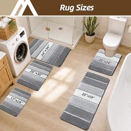 COSY HOMEER Bathroom Rugs 36"x24", Ultra Soft Absorbent Bath Mat with Non-Slip TPR Backing, Machine Washable Shaggy Rug for Bathroom Floor, Grey - Thumbnail 2