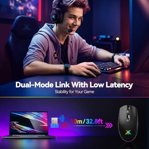 TECKNET Wireless Gaming Mouse Rechargeable - 8000 DPI, Long-Lasting 100Hrs Battery, RGB Backlit, 6 Programmable Buttons, Dual Connectivity (2.4G + USB-C) for PC, Mac, Laptop - Black - Thumbnail 3
