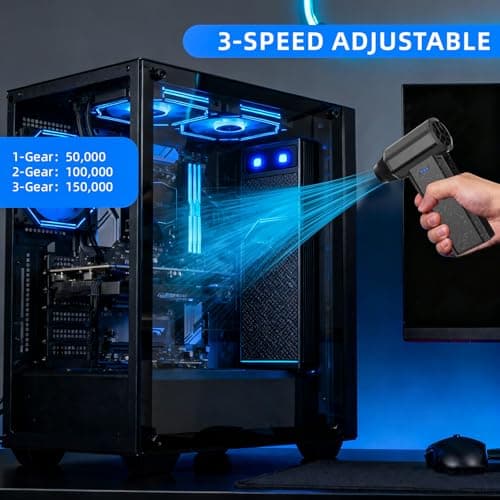 Cordless Compressed Air Duster 150000RPM Super Power Electric Air Duster 3 Gear Adjustable Mini Handheld Blower for Computer Keyboard Outdoor House and Car Cleaning Novyllis (Black) - Thumbnail 4