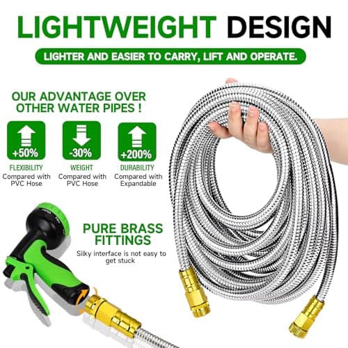 25 Ft Non-Expandable Garden Hose with 3750D Oxford Fabric, Kink & Leak Proof Water Pipe, Lightweight Outdoor Hose for Yard, Lawn, Car Wash, RV - Thumbnail 4