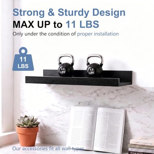 Mifurn Floating Picture Ledge Shelves, 2-Pack Wall Mounted Book Shelf for Nursery & Kids Room, Floating Shelves for Wall Photo Frames with Lip, Living Room or Bedroom, 16inch, Black - Thumbnail 4
