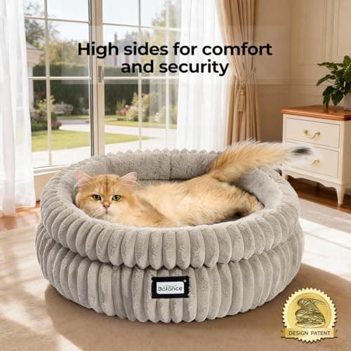 BALANCE Cat Bed Kitten Bed, Washable Round Cat Beds for Indoor Cats,Super Soft Plush Faux Fur Pet Bed for Puppy and Kitten with Anti-Slip Bottom - Thumbnail 2