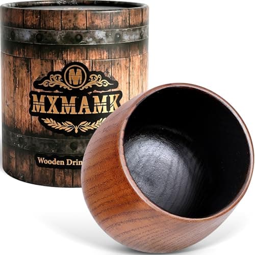 MXMAMK Charred Oak Wooden Whiskey Drinking Glass for Men | 10oz Bourbon Tumbler Set Handmade Wood Cup | Unique Men's Birthday Gift, Present for Him, Dad, Husband, 2026 Gifts for Fathers - Image 1