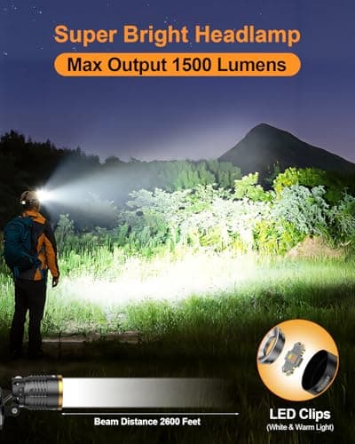 VOLISABER Rechargeable Headlamp LED, 1000 Lumens Super Bright Headlamp with Motion Sensor & Dual Light, Waterproof Head Light Zoomable 90° for Hiking, Camping, Cycling, Repair - Thumbnail 3