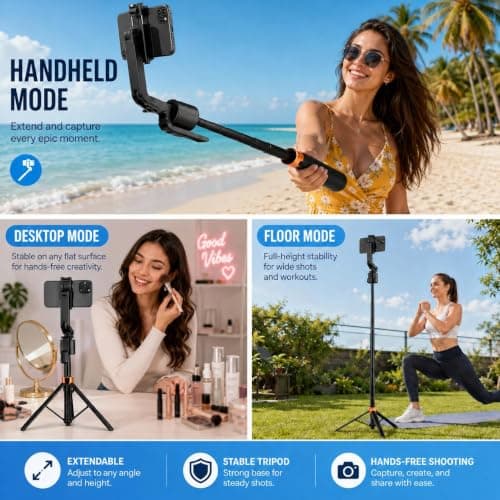 70" Auto Face Tracking Phone Holder, 360° Rotation Phone Tripod with Wireless Remote and Phone Holder, Selfie Stick Tripod for iPhone、Android Phone, Applied to YouTube, Vlog/TIK Tok - Thumbnail 4