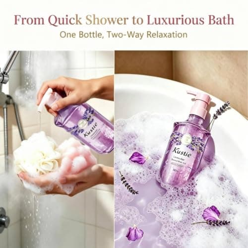 Kustie Lavender Floral Body Wash with Real Petals – Aromatherapy Botanical Shower Gel with Tea Tree Oil, Spa Cleanser for Balanced Skin, 16.9 fl oz - Thumbnail 5