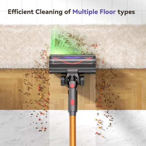 TechRise Cordless Vacuum Cleaner, 500W/45Kpa Stick Vacuum for Home, Anti-Tangle Brush & 8-in-1 Self-Standing, Up to 60Mins Runtime Lightweight with LED Display for Hardwood Floor,Carpet,Pet Hair - Thumbnail 4