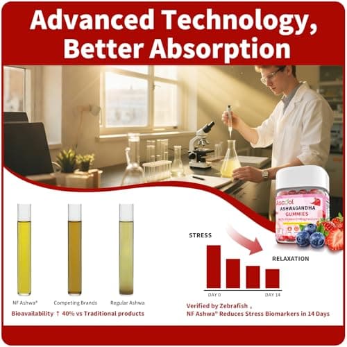 Ascool Ashwagandha Gummies for Stress Support & Relaxation with Magnesium + Vitamin D – 90 Count Sugar-Free, Vegan Ashwa Supplements - Thumbnail 3