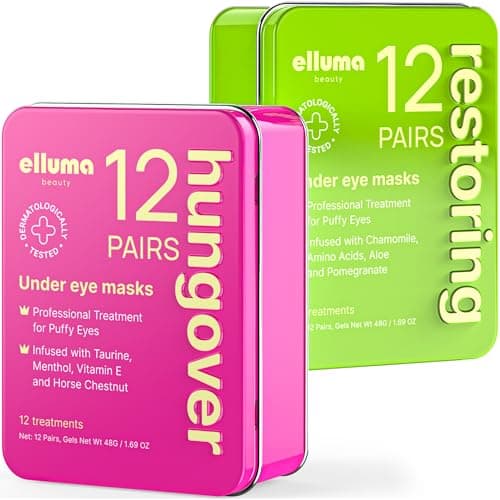 Elluma Beauty Under Eye Patches – 24 Hydrogel Pads Hungover & Restoring Sets with Chamomile, Menthol & Taurine - Image 1