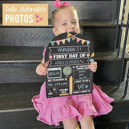 My First Day of School Sign with Marker -11"x14" Double-sided & Reusable Back to School Sign Board and Photo Prop for First and Last Day, Kindergarten PreK Preschool Chalkboard Back to School Supplies - Thumbnail 5