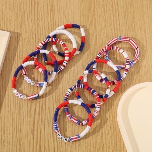 Patriotic Red White and Blue Bracelets, USA Love Bracelets, 4th of July Accessories Jewelry Gifts for Women Teens (LOVE USA) - Thumbnail 4