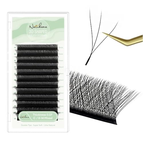 NATUHANA Eyelash Extensions 0.07 C Curl 8-14mm W Shaped Clover Classic Easy Fan Permanent Volume Lash Extensions Automatic Blooming Flower Lash,Professional Supplies for Lash Techs(3D,0.07-C,8-14 Mix) - Image 1