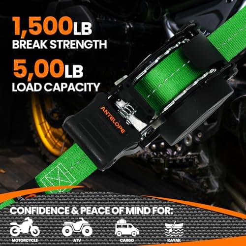 Retractable Ratchet Strap (4 Pack), 1" x 12' Heavy Duty Retractable Tie Down Straps,1,500lbs Break Strength Automatic Ratchet Straps for Securing Cargo, Weather Resistant Security S-Hooks (Green) - Thumbnail 4