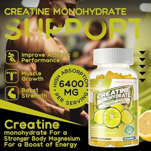 Creatine Monohydrate Gummies Complex for Men & Women -Advanced Formula W/L-Taurine + Vitamin B12, Sugar Free Chewable Supplement,90 Lemon Gummies - Thumbnail 2