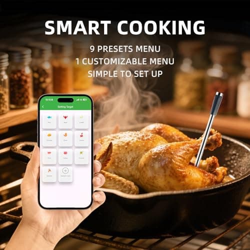 Smart Bluetooth Wireless Meat Thermometer, Long-Range Digital Food Thermometer with 1000°F Heat Resistance, App-Controlled for BBQ, Grill, Smoker, Oven, Air Fryer, Steak, Chicken, Turkey - Thumbnail 3