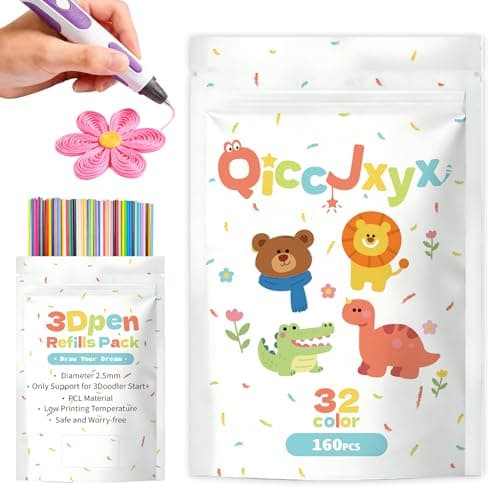 QiccJxyx 32 Colors 3D Doodler Pen Refills Packs PCL Filament Low Printing Temperature 160pcs 2.5mm 15.2cm Only Fit for 3D Doodler Start+