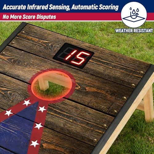 2x1ft Electronic Cornhole Board Set - Automatic Scoring Corn Hole Game for Kids & Travel - Junior Portable Size Infrared Sensing Wood Set with 8 Bags & Carry Case for Indoor & Outdoor Fun - Thumbnail 2