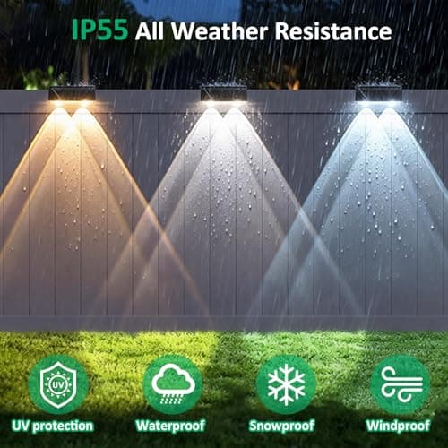 Srtyuo Solar Fence Lights Outdoor - 3 Color Modes(3000K/4000K/6000K), IP55 Waterproof Solar Lights, Fence Light Solar Powered for Outside, Backyard, Railing, Steps, Patio and Wall Lighting（8Pack） - Thumbnail 4