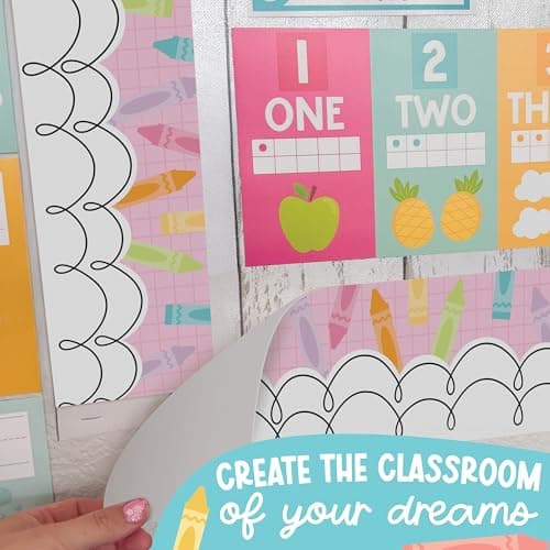 50ft Bulletin Board Borders Trim - Classroom Borders for Bulletin Board Decorations, Teacher Supplies for Classroom Decor Preschool, Kindergarten & Elementary, Pastel Scalloped Boarders - Thumbnail 6