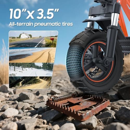 VELOFLOW Electric Scooter, 10" Off-Road Tire, 1000W Powerful Motor, 9/15/21/28MPH, 28 Miles Range, 13Ah Large Battery, Triple Spring Shock Absorber, Folding Commuting Electric Scooter for Adults - Thumbnail 6