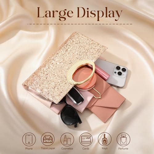 XquiziFit Champagne Clutch Sequins Clutch Purses for Women Glitter Evening Clutch Cocktail Evening Purse Women Wedding Purse - Thumbnail 5