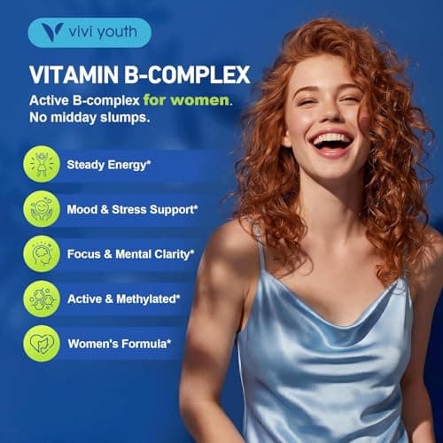 VIVI Youth B Complex Vitamins for Women - NSF Certified BioActive B12, Methylfolate - Full Spectrum Methylated B Complex for Energy, Brain, Mood & PMS Support - MTHFR Friendly - 60 Vegan Capsules - Thumbnail 3