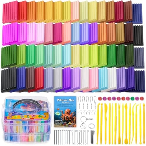 Ixiaoyoo 60 Colors Polymer Clay, DIY Modeling Clay Starter kit for Kids, Oven Baked Model Clay Art & Crafts Toys with Sculpting Tools, Non-Sticky, Birthday & Christmas Gift for Kids & Adults Artists